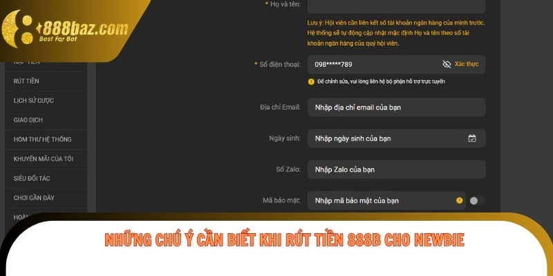 Những chú ý cần biết khi rút tiền 888b cho newbie